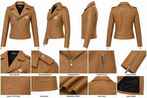 Top Selling Best <b>Winter</b> Woman Genuine <b>Leather</b> Motorcycle <b>Jacket</b> V-neck Customizable Eco-Friendly Knitted Nylon Waterproof - Product Image 2