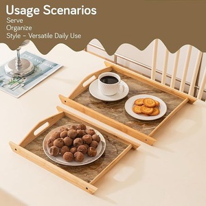 Bandeja de Servir Ecológica de Bambú con Decoración de Incrustaciones de Mármol |   Bandeja de Desayuno de Madera Natural con Asas - Product Image 6