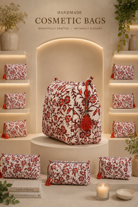 Eco Friendly Cotton Cosmetic Bag Set Artisan Crafted Bohemian Floral Prints <b>Makeup</b> Travel Case Lightweight Washable Dopp Kit - Product Image 3