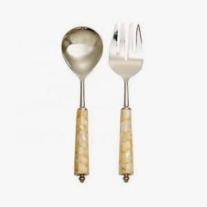 Expensive Golden Finished Brass <b>Salad</b> <b>Servers</b> With Agate Handle Small Size Fork And Spoon Home And Hotel Usage - Product Image 3