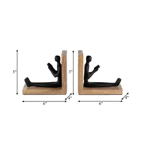 Artistic Wooden Bookends <b>Figurative</b> Minimalist Design Handmade 2Pcs for Living Room Tabletop Decor - Product Image 1