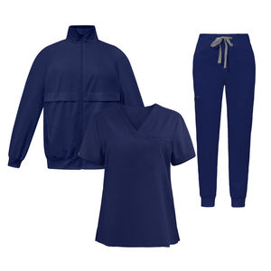 Conjunto de Uniforme Médico Rosa para Mujer, Top con Cuello en V, Chaqueta con Cierre y Pantalones Jogger de Poliéster - Product Image 3
