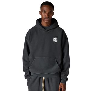 Heavyweight Washed Ribbed Hoodie Washed <b>Black</b> Pullover Long Sleeve Soft Cotton Knit Casual Menswear Comfort Fit - Product Image 6