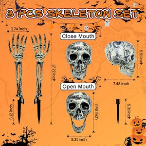 Decorazioni di Halloween Scheletro Realistico che Spunta Fuori dal Terreno, Set da 3 Pezzi con Teschio Regolabile e Decorazioni Spaventose per Giardino/Esterni - Product Image 3