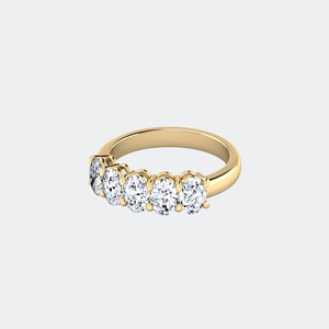 แหวนทองชุบ 14K ประดับเพชรทรงรีเพาะเลี้ยง 2.50 กะรัต รับรองโดย IGI แบบห้าเม็ดฝังขา - Product Image 1