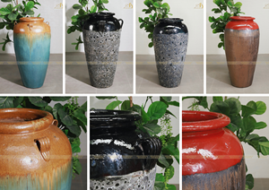 ชุดกระถางเซรามิกเคลือบสีแดงอมสีครีม รุ่น GL089H100CSO สำหรับตกแต่งสวนในบ้าน ดีไซน์ทันสมัย สวยงาม สำหรับจัดสวนขนาดเล็ก - Product Image 5