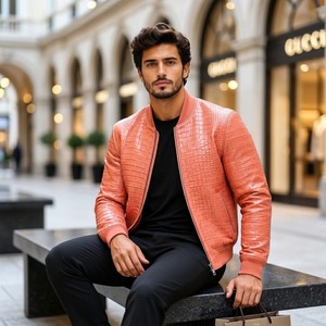 Wholesale Men's for Embossed Leather Bomber <b>Jacket</b> Breathable Summer <b>Western</b> Classic Shirt Style Private Label - Product Image 3