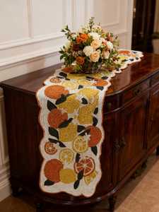Hand Beaded Citrus Table Runner Orange Lemon Embroidery Scarf - Product Image 3