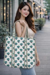 Sac fourre-tout matelassé en coton ethnique fait main pour femme, sac à bandoulière indien tendance à fermeture ouverte, lavable, pour le shopping - Product Image 5