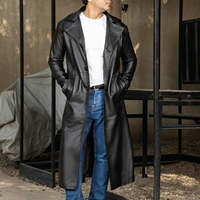 Manteau long en cuir véritable pour homme, sur mesure ODM, haute qualité, mode hiver, séchage rapide, boutons en corne, couleur unique, fournisseur