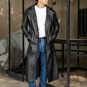 ODM Custom <b>Men</b> Genuine Leather Long <b>Trench</b> <b>Coat</b> High Quality Winter Fashion Quick Dry Horn Button Unique Color Supplier - Product Image 3