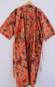 Kimono Floral de Algodón, Túnica Kimono Hecha a Mano con Estampado de Bloques, Cubrebaño de Playa, Kimono Estampado a Mano, Kimono de Noche para Mujer - Product Image 2