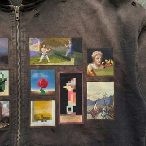 Sudadera con capucha y cremallera de algodón polar extragrande personalizada, con estampado Pixel Paint, estilo streetwear desgastado, unisex, lavada, ecológica, talla XXS - Product Image 3