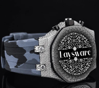Montre analogique de luxe haut de gamme en acier inoxydable avec diamants Moissanite VVS, bracelet en caoutchouc personnalisé style Hip Hop