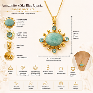 Handmade Jewelry Natural Amazonite <b>with</b> Sky Blue Quartz Oval Pendant Charms Beaded Design 18k Gold Plated Wholesale Necklace - Product Image 3