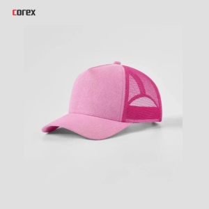 Casquette unisexe personnalisée COREX ENTERPRISES en toile respirante/imperméable à 5 panneaux, avec devant en daim rose et dos en mesh, réglable, broderie 3D - Product Image 1