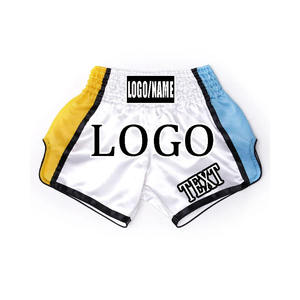 Pantalones Cortos de Muay Thai de Satén con Ribete de Flecos Rojos y Dorados, Logotipo Personalizado, Cintura Elástica, Pantalones de Boxeo Deportivos al Por Mayor - Product Image 2