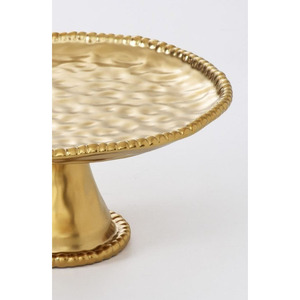 Élégant support à gâteau doré avec plateau texturé ondulé, bordure perlée et base sur pied assortie pour servir les desserts - Product Image 6