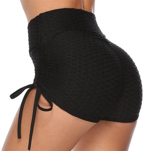 High Waist Blue Knitted Spandex 120g Hot <b>Shorts</b> with Drawstring Closure Sexy Sporty Women's Breathable <b>Stretchy</b> <b>Shorts</b> - Product Image 6