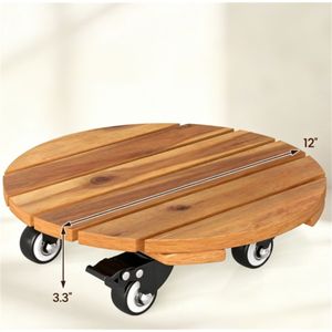 Set di 2 Supporti per Piante in Legno Naturale con 4 Ruote, Carrello Portatile Robusto per Vasi da Giardino e Carrelli da Trasporto - Product Image 4