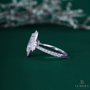 Modern IGI Certified Lab Grown Oval Cut Diamond Halo Anniversary <b>Ring</b> Side Stones Micro Pave Diamond Band <b>Dainty</b> Three <b>Ring</b> - Product Image 4
