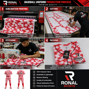 ชุดเบสบอลลายพรางสีแดงขาวสำหรับผู้ชาย RONAL SPORTS เสื้อแขนสั้นพร้อมกางเกง ชุดกีฬาซับเหงื่อ พิมพ์ลายแบบ Sublimated - Product Image 5