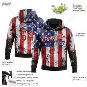 Sweat à capuche pour homme avec imprimé drapeau américain personnalisé, coupe classique, polyester, décontracté, avec poche, design par sublimation, printemps, ODM - Product Image 2