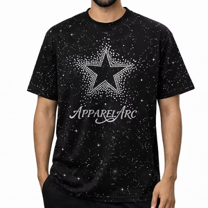 Nueva Camiseta Personalizada con Pedrería de Estrellas para Hombre, Estilo Urbano, con Gráficos de Cristal, Fabricante OEM Geo Brothers - Product Image 1