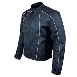 Veste de moto pour homme noire à manches longues coupe-vent avec surpiqûres blanches et protections pour toutes les saisons - Product Image 3