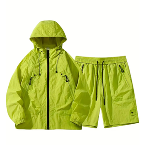 Custom-Made Stylish Green Hooded Zippered Jacket Long Sleeved Polyester/Cotton Fabric <b>Wind</b> <b>Breaker</b> Multiple Autumn OEM Service - Product Image 2