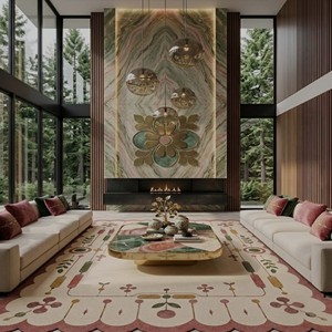 Tapis décoratif en laine/coton à motifs abstraits, tufté à la main, antidérapant, avec bordure festonnée, moderne, pour salon et chambre à coucher - Product Image 6