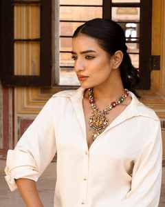 Collar étnico Nakshi Temple con rubí, esmeralda, polki y turmalina en plata de ley 925 para mujer, para ocasiones especiales, nuevo lanzamiento. - Product Image 1