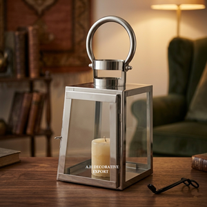 Luxury Stainless Steel Glass <b>Lantern</b> <b>Large</b> Silver Metal Candle <b>Lantern</b> with Ring Handle for Outdoor Garden & Wedding Decor - Product Image 3