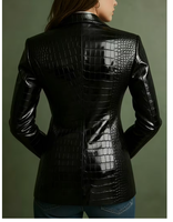 Veste en cuir à motif crocodile, col rabattu, coupe classique, style slim, pour l'automne, veste crocodile pour femme