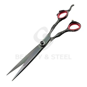 Professional Matte Black Hair Cutting Scissors with Dragon Claw Handle Design and Red Comfort <b>Ring</b> Inserts - Product Image 4