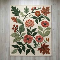Tapis d'intérieur vintage à motifs floraux botaniques, tapis en laine touffeté doux et moelleux à motifs de fleurs et de feuilles, inspiré de la nature, pour salon, chambre à coucher, décoration intérieure