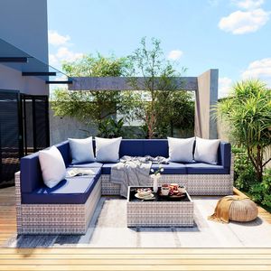 Muebles de Jardín, Conjunto de Sofá Seccional de Ratán de 7 Piezas - Product Image 6