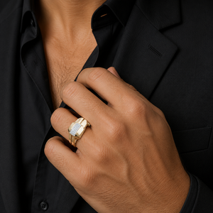 18K Rose <b>Gold</b> Diamond Geometric Signet <b>Ring</b> for Men High Polish Contemporary Luxury Wedding Party Daily Wear Gift Fine Jewelry R - Product Image 1