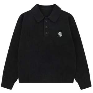 Pull en maille à manches longues pour homme, noir, doux, texturé, col boutonné, pull décontracté d'hiver, mélange de coton, OEM - Product Image 1