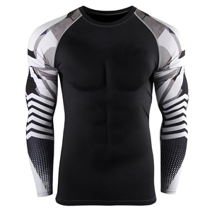 <b>Men</b> <b>Compression</b> <b>Shirt</b> MMA Long Sleeve Performance Sports Top Four Way Stretch Spandex/Cotton Fabric Breathable Quick Dry - Product Image 4