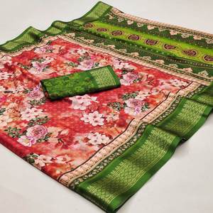 DESIGNER COTTON DIGITAL PRINT WORK <b>SAREE</b> WITH UNSTITCHED BLOUSE PINK - Product Image 1