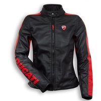 Blouson de moto Ducati pour femme en cuir noir 220g avec logo imprimé par transfert thermique sur le devant, manches longues, coupe-vent, course printanière, blanc