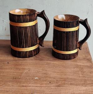 Chopes à bière en bois naturel faites à la main pour boire du thé, du café, du vin, de la bière, tasses en bois d'Inde - Product Image 1