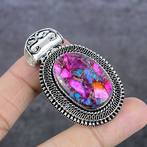 Pendentif en nacre rose naturelle plaqué argent, 2,21 pouces - Product Image 1
