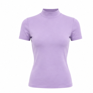 Camiseta Personalizada de Manga Corta con Cuello Redondo para Mujer, Color Lila Suave, Corte Clásico Ajustado, en Jersey de Algodón Elástico Suave - Product Image 1