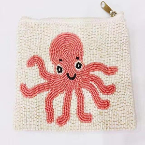 Porte-monnaie carré en coton fait main avec broderie de crabe de dessin animé, bleu clair, pour usage quotidien - Product Image 4