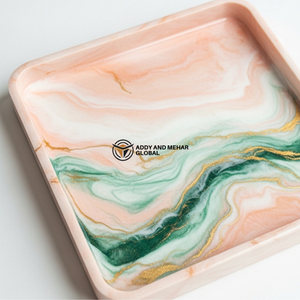 Luxury Pink Marble Resin <b>Tray</b> – Handmade Square Decorative Serving <b>Tray</b> with Gold Veins | Modern Coffee Table & <b>Vanity</b> <b>Tray</b> - Product Image 5