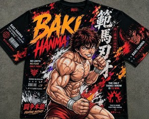 เสื้อยืดแขนสั้นผู้ชาย Yujiro Hanma Ogre พิมพ์ลายสกรีนด้านหน้า สไตล์สตรีท ดีไซน์ตัวละคร ทรงหลวม คอกลม ผ้า 100% - Product Image 3
