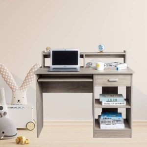 Bureau d'ordinateur en aggloméré gris 110*50*95cm avec un tiroir et deux niveaux - Product Image 1