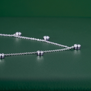 Modern Dangling Brilliant Cut Diamond Station <b>Necklace</b> Lab Grown Stones IGI Certified Bezel Settings <b>Delicate</b> Solid Gold Link - Product Image 5